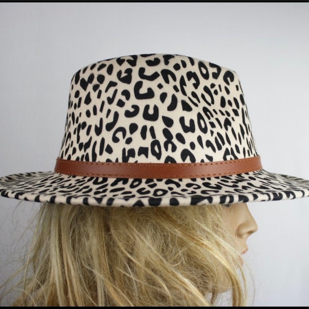 New! Sale 🔥 Ivory Leopard Felt Wool Belted Panama Hat - Picture 4 of 11